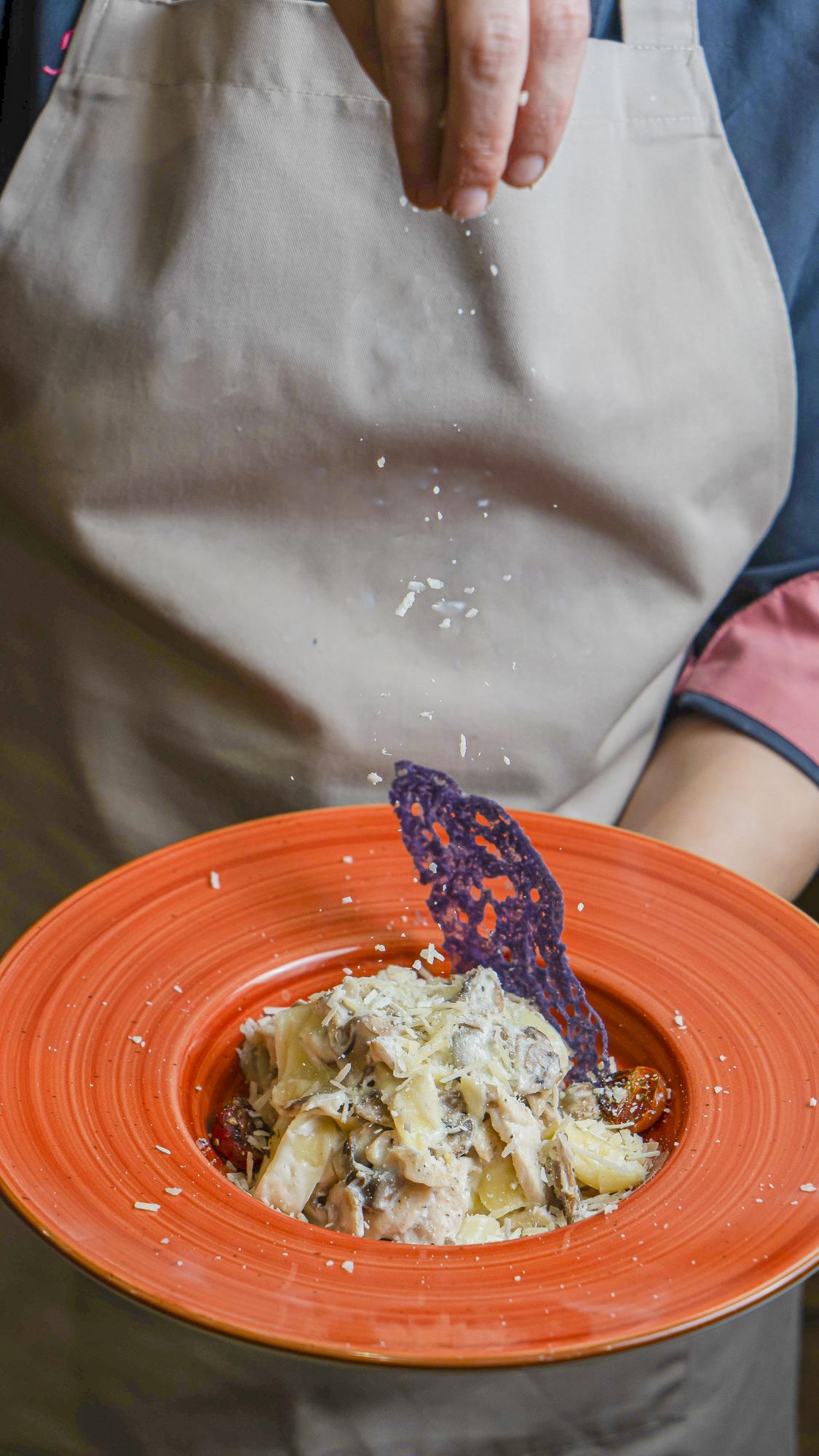 Close-up of handcrafted plated dish in studio setting